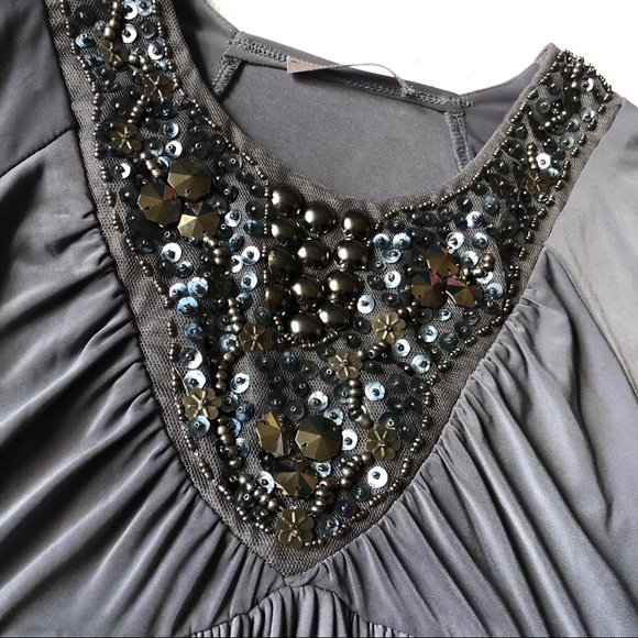 Pewter Grey Beaded Dress Size M  Kitty Kat - Picture 5 of 16